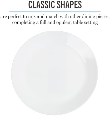 Martha Stewart Opalton Dinner Plates 6-Piece 10-Inch Plate Set – Chip and Break Resistant Opal Glass Plates - White