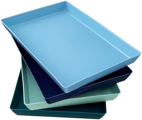 US Acrylic Coastal Plastic Serving Trays (Set of 4) 15” x 10” | Large Unbreakable Reusable Rectangular Party Platters | Serve Appetizers, Fruit, Veggies, & Desserts | BPA-Free & Made in USA