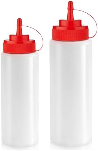 Norcalway 12 oz & 16 oz Condiment Squeeze Bottles for Sauce – Leak Proof Oil, Syrup, Dressing Squirt Bottles – Easy Pour, Refill & Clean | 2 Pack