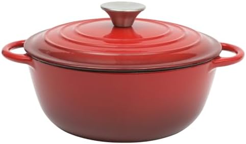 Gibson Home Addlestone 2.65 Quart Round Enamel Cast Iron Dutch Oven Pot With Lid & Dual Handles - Gradient Red