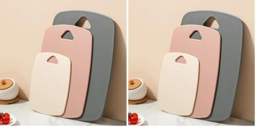 Cutting Boards for Kitchen,Plastic Cutting Board Set of 3, Thick Chopping Boards for Meat, Veggies, Fruits, with Easy Grip Handle,Dishwasher Safe (Pink, 3Pcs) (Pack of 2)
