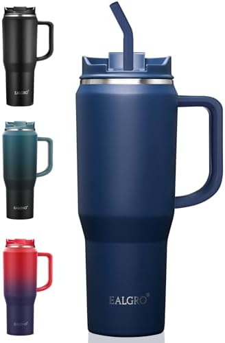 EALGRO Insulated Coffee Mug with Lid, 40 oz Tumbler with Handle and Straw