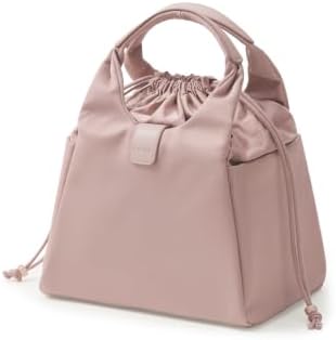 EACHY Drawstring Lunch Bag for Women Insulated Cute Bucket Lunch Box Tote Reusable Work Lunch Pail with 2 Side Pockets Thermal Cooler Handbag for Office Commute Gym (Pink)