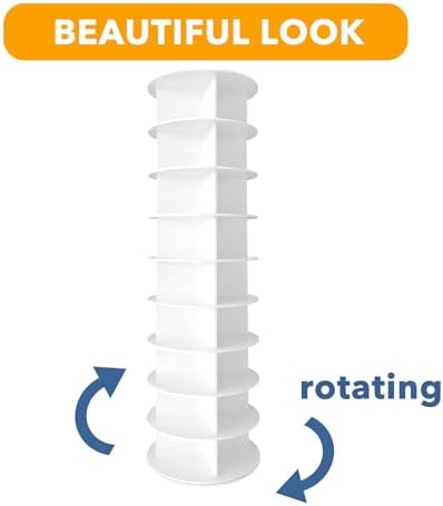 SpaceAid 9 Tier Rotating Shoe Rack Tower, Spinning Shoe Display Lazy Susan, Revolving 360 Shoe Rack Storage Round Carousel, Vertical Handbag Rotate Shoes Closet Organization (9-Tier White)