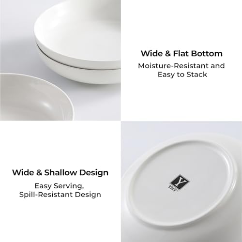 Y YHY 7.8'' Pasta Bowls for Small Portions, 22 Ounce Salad White Bowl Plates Set of 6, Porcelain Dishes for Serving Dinner - Dinnerware Sets Microwave Dishwasher Safe Thanksgiving Day Gift