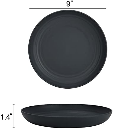 Homienly Wheat Straw Plates Unbreakable Deep Dinner Plates Set of 8 Lightweight Reusable Plastic Plates for Kitchen, Camping, Party, RV, Microwave and Dishwasher Safe Salad Plates (Black Grey, 9 inch)