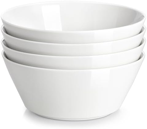 MALACASA 35 OZ Soup Bowls Set of 4, White Bowls Deep Cereal Ramen Bowl