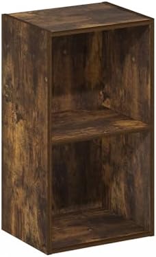 Furinno PASIR Book Shelf, 2-Tier Modern Bookshelf, Open Shelves Bookcase 9 x 12 x 21, Easy Assembly, for Living Room, Bedroom, Home Office, Amber Pine