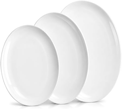 White Serving Platters Set of 3, 16/14/12 Inch Oval Porcelain Serving Platters, Serving Dishes for Entertaining, Party, Appetizers, Cheese, Dessert and Food Display