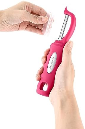 Spring Chef Swivel Vegetable Peeler for Kitchen w/Soft Grip Handle, Pink