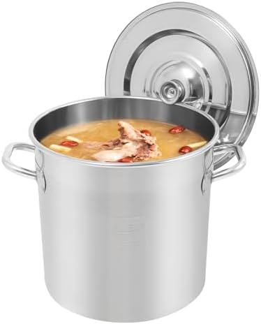 21L/12.68Qt Commercial Large Stock Pot with Lid,Nickel Free Stainless Steel Cookware Healthy Polished Stockpots, Induction Soup Pot for Cooking Home Use
