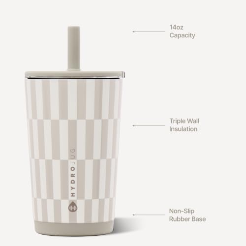 HydroJug Everyday Tumbler 14 oz, Ceramic-Lined Straw Cup, Latte
