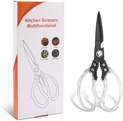 CGBE Kitchen Scissors, Multi-Purpose Kitchen Shears, Heavy Duty Food Scissors for Chicken, Poultry, Fish, Meat & Herbs with Non-Slip Grips (Transparent Black)