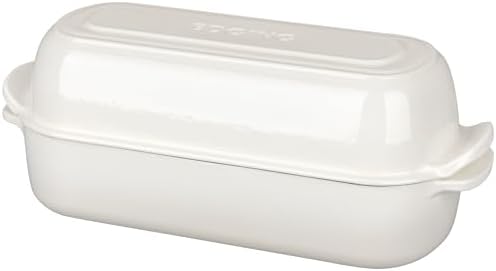 EDGING CASTING Enameled Cast Iron Loaf Pan with Lid, Bread pan, Dutch Oven Bread pan for Homemade Sourdough Bread Baking, 12.5x5.5 inch, 5qt, White