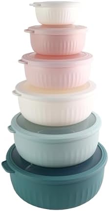 COOK WITH COLOR Prep Bowls with Lids- Wide and Deep Nesting Plastic Small Mixing Bowl Set with Lids, 12 Piece Set - Wide Bowls, Teal and Pink