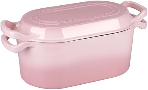 VORRINGARD Oval Dutch Oven Pot with Lid, Enamel Coating Cast Iron Bread Pans for Homemade Sourdough Bread Baking, Cooking, 4 Quart, Pink