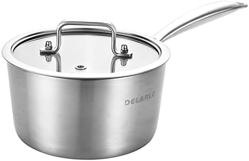 DELARLO Full-body Clad Tri-Ply Stainless Steel 3 Quart Saucepan with Lid