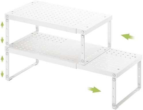 RUILALIFE Expandable Cabinet Organizer Shelf With Adjustable Height, Stackable Kitchen Countertop Organizer Rack, Adjustable Shelf Riser For Kitchen Counter, Pantry, Cupboard, Desk, Tabletop