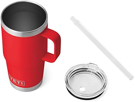 YETI Rambler 25 oz Tumbler with Handle and Straw Lid, Travel Mug Water Tumbler, Vacuum Insulated Cup with Handle, Stainless Steel, Rescue Red