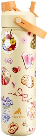 POWCAN 26 oz Insulated Water Bottle with 2-in-1 Straw and Spout Lid, Keep Cold 24H, Leak-Proof, Fits in Car Cup Holder, Stainless Steel Water Bottle for Sports, Travel, Gift, School (Treat Retreat)