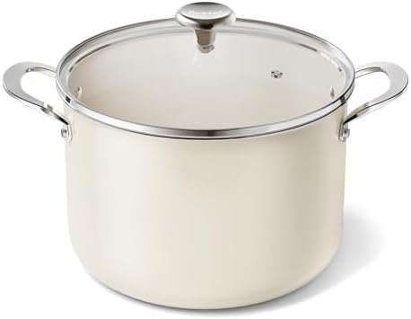 Redchef Ceramic Stock Pot with Lid, 8 Qt Soup Pot Nonstick for Family Cooking, Pasta Pot Large Induction Cooking Pot, Stay-Cool Handles, Even Heating, Oven/Dishwasher Safe, PFOA Free, Beige
