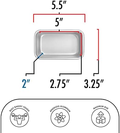 Fat Daddio's BP-5639-2PK Anodized Aluminum Bread Loaf Pan, 4.875 x 2.75 x 2 inch, Set of 2