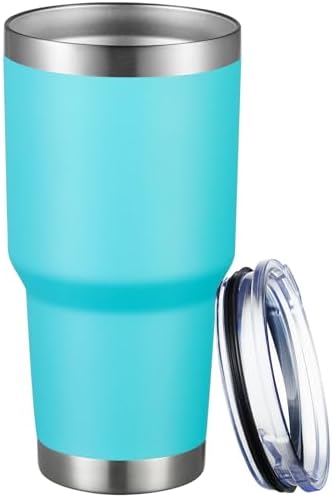 MEWAY 30oz Tumbler Double Wall Vacuum Insulated Travel Mug, Stainless Steel Tumbler with Lid, Durable Powder Coated Insulated Coffee Cup for Cold & Hot Drinks (Lake Blue,1 PACK)