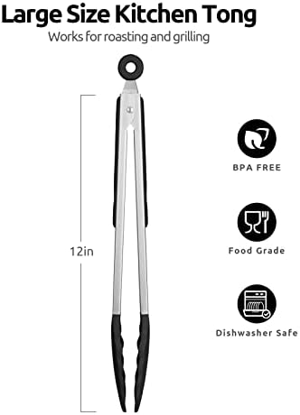 U-Taste Kitchen Tong for Cooking, 480ºF Heat-Resistant Silicone, 12"/Black