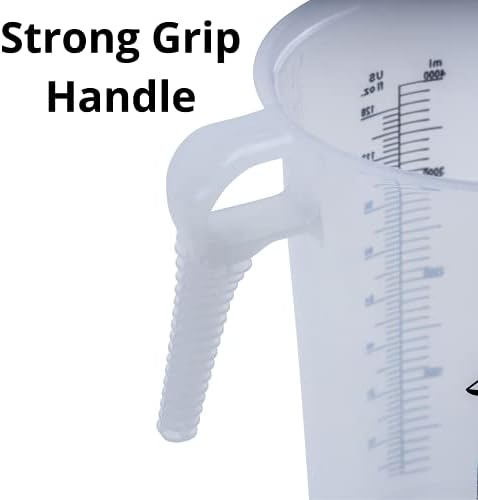 Half Gallon 64oz (2 quart) Measure Pitcher- Conversion Chart-Strong Food Grade - Resistant to Chemicals- Great for Lawn, Pool & Spa, Ag, Home Hobbies, Lye, Cooking, Shop Motor Oil Fluids Made In USA