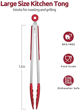 U-Taste Kitchen Tong for Cooking, 480ºF Heat-Resistant Silicone, 12in/Red