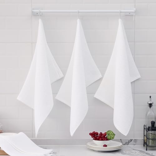 Homaxy 100% Cotton Oversized Waffle Weave Kitchen Towels 6-Pack, White