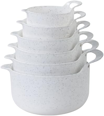 COOK WITH COLOR Nesting Plastic Mixing Bowl Set with Pour Spouts and Handles, Speckled White, 6 Piece Non-Slip