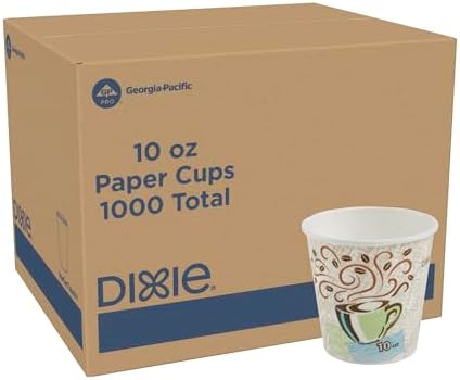 Dixie PerfecTouch 10 oz Paper Coffee Cups By GP PRO, Coffee Haze Design, 1000 Count (50 Disposable Cups Per Sleeve, 20 Sleeves Per Case), 92959