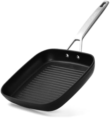MsMk 9.5 Inch Nonstick Square Grill Pan with lid, Induction Bacon Pan