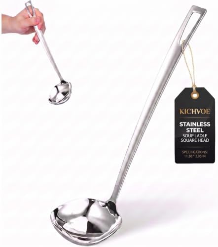 Kichvoe 316 Stainless Steel Soup Ladle Square Head Kitchen Serving Spoon