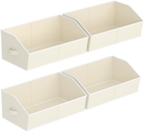 Homsorout Storage Bins for Shelves - Large Trapezoid Closet Shelf Organizer, Fabric Organization Bins with Handles, Storage Baskets for Clothes, Towel, Purse, 4 Pack, Beige