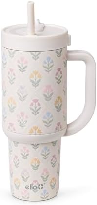 Ello Oasis 30oz Insulated Stainless Steel Tumbler with Straw, Flower Quilt