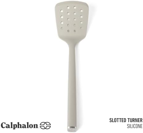 Calphalon Edge Silicone Slotted Turner, Flexible Silicone Slotted Spatula with Reinforced Core, Heat-Resistant Nonstick-Safe Turner for Draining, Taupe