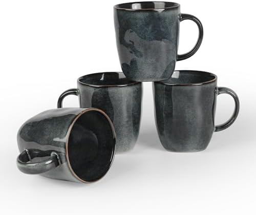 famiware Coffee Mugs Set of 4, Ocean Square 13oz Coffee Cup Set with Handle