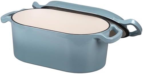 VORRINGARD Oval Dutch Oven Pot with Lid, Enamel Coating Cast Iron Bread Pans for Homemade Sourdough Bread Baking, Cooking, 4 Quart, Sea Salt
