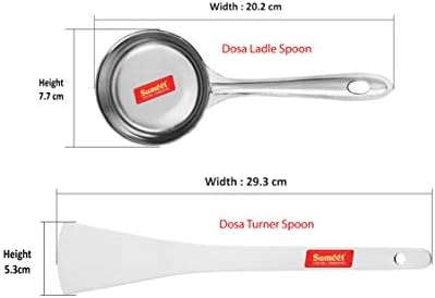 Sumeet Stainless Steel Perfect Dosa Making Spoon/Ladle Set of 2 Pcs (1 Turner, 1 Short Pour Ladle with Flat Base)