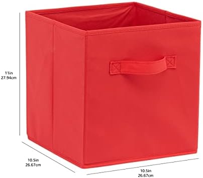 Amazon Basics Cube Organizer Storage Bins Handles, Collapsible Fabric, 10.5"x10.5"x11", Red (Pack of 30)