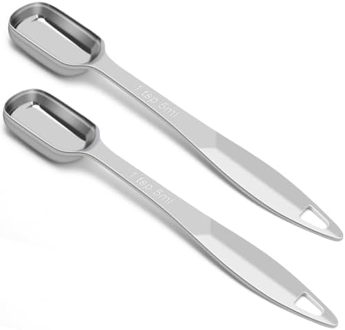 2 Pcs 1 Teaspoon(5 mL | 1 Tsp | 1/3 Tbsp | 5 cc | 1/6 oz) Stainless Steel Single Measuring Spoon, Long Handle Metal Measuring Spoon, Kitchen Gadgets for Cooking & Baking