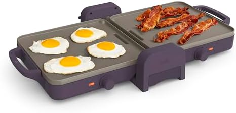 bella 10"x20" Fold and Store Griddle, Non-Toxic, Ceramic Coating, Plum