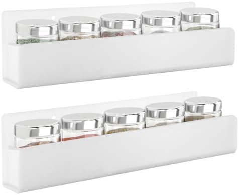 9 Inch Acrylic Spice Rack Wall Mount, White, 2 Pack
