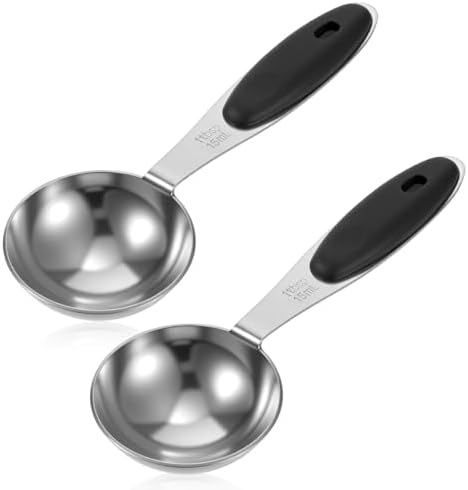 2Pcs 1 Tbsp (3tsp, 15ml, 1/2oz) Single Measuring Spoons, Stainless Steel Measure Scoop with Black Silicone Grip Measuring Scoop Dishwasher Safe for Coffee Pet Food Grains Protein Spices Dry Goods