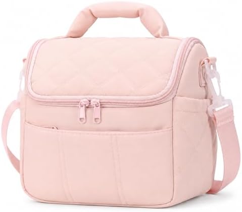 Lunch Bag for Women Insulated Pink Lunch Box Quilted Puffer Lunch Tote