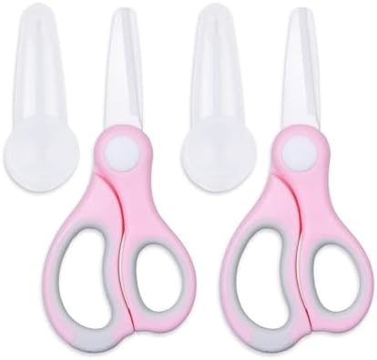 Ceramic Baby Food Scissors - Portable Shears - Healthy Food Cutter with Dust Cover and Storage Case - Cuts Meat, Chicken, Vegetables, Fruits (2-Pack) (Pink - 2 pack)
