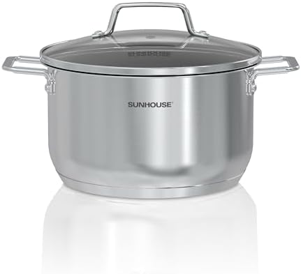 SUNHOUSE 6.5 QT Stock Pot with Lid, 5-Ply Stainless Steel Pots for Cooking