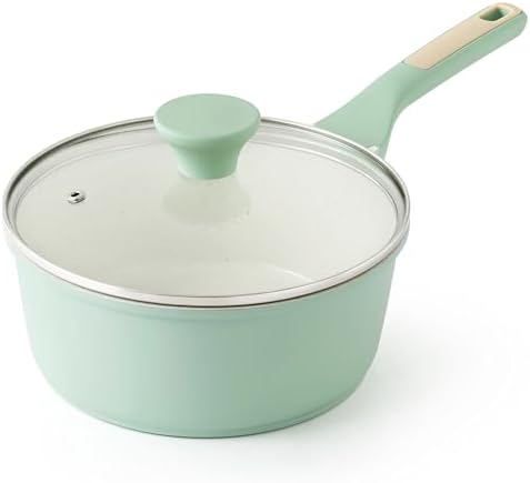 SENSARTE Ceramic Nonstick Saucepan with Lid 2.0QT, PTFE/PFAS Free, Green